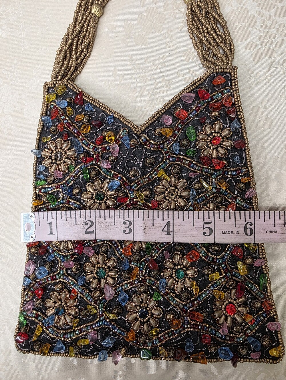 Bamboo Trading Co Vintage Beaded Evening Bag Colorful Gem Elements Bronze - Picture 8 of 11